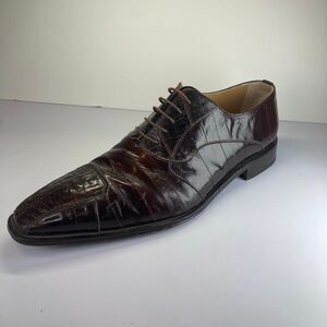 David Eden Crocodile Lizard Skin Men’s Size 14 Dark Brown Leather Oxfords Shoes